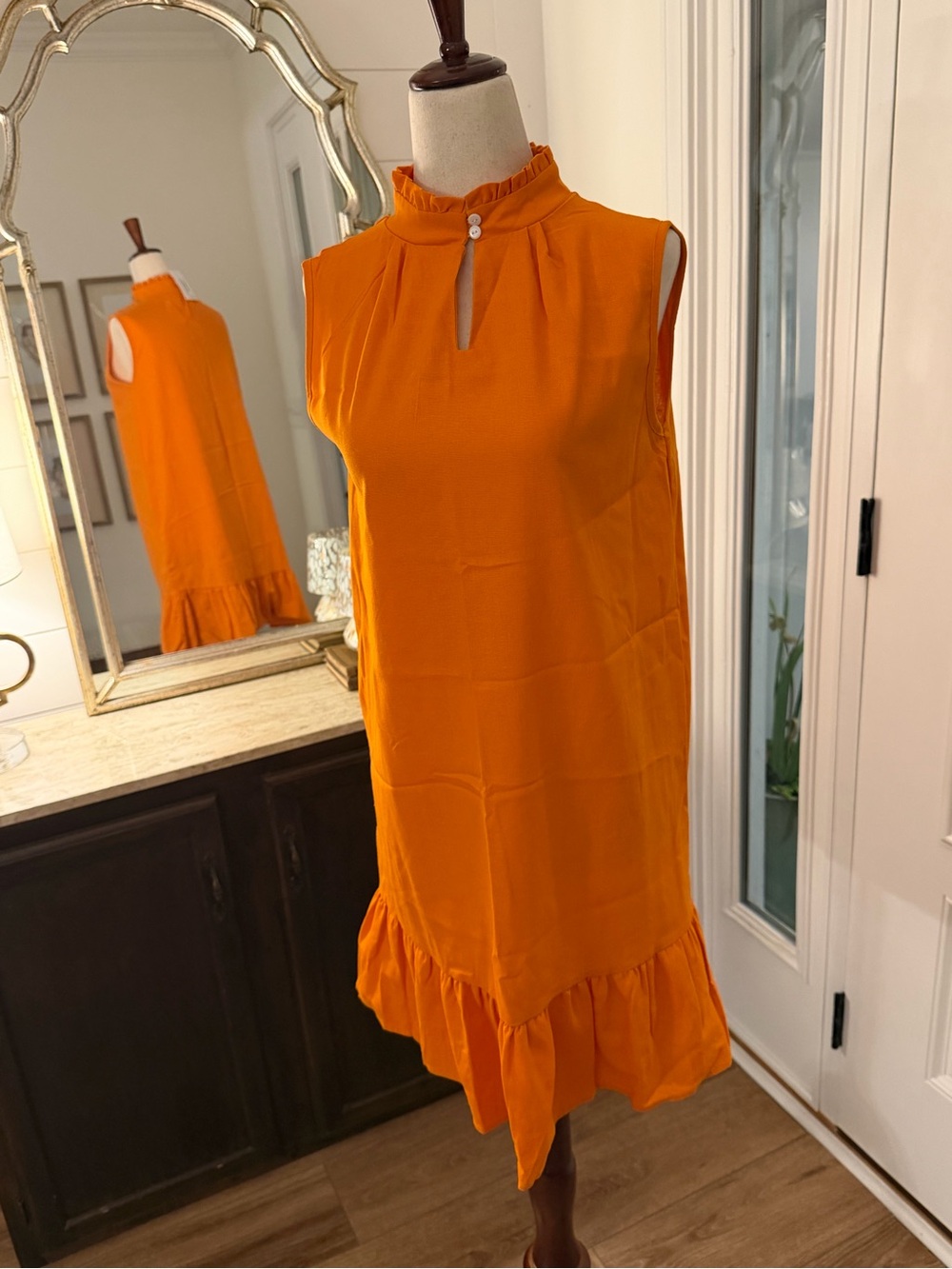 Ruffle-Hem Mini Dress in Vibrant Orange